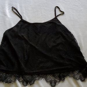 Black boho lace crop top